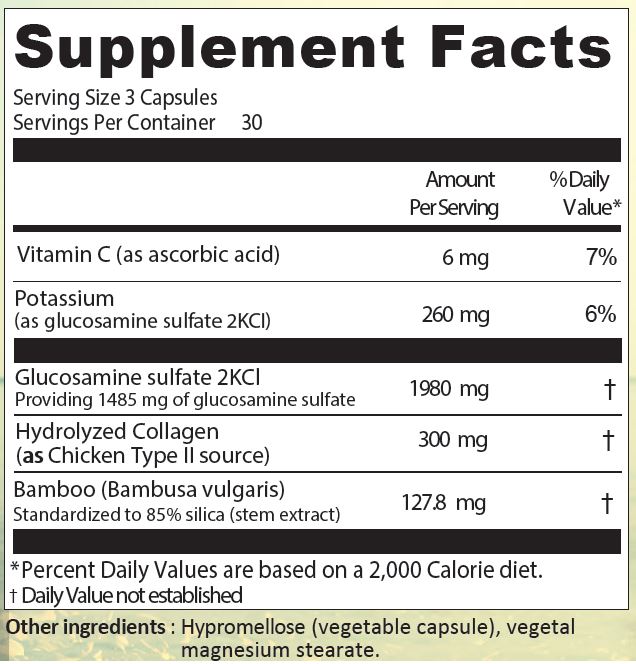 Collagen Bamboo Glucosamine Supplement Facts