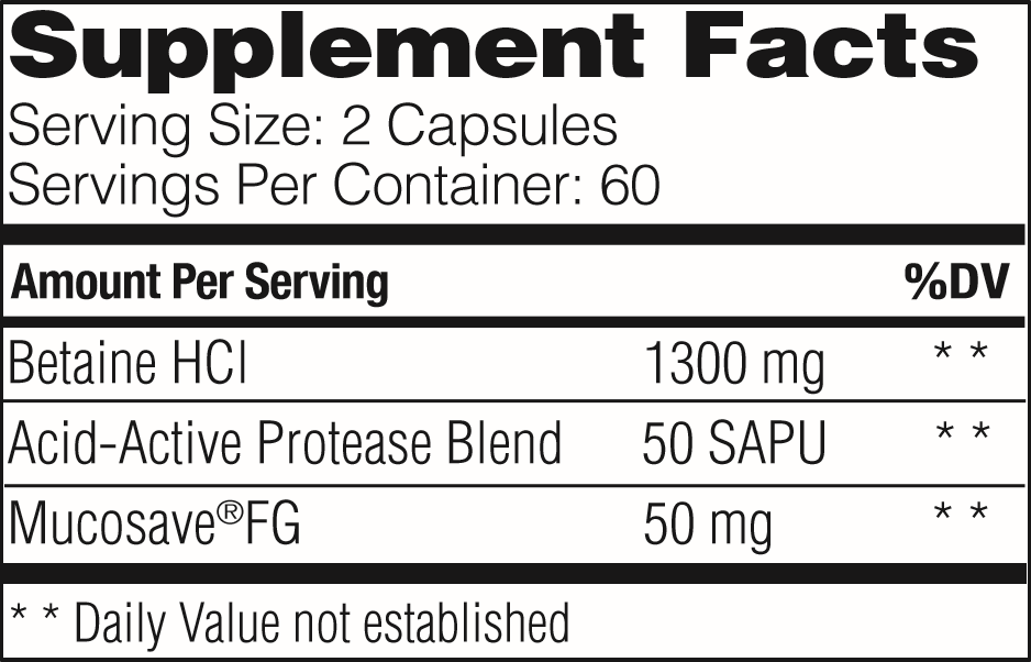 Supplement Facts - Betaine HCL by Enzymedica