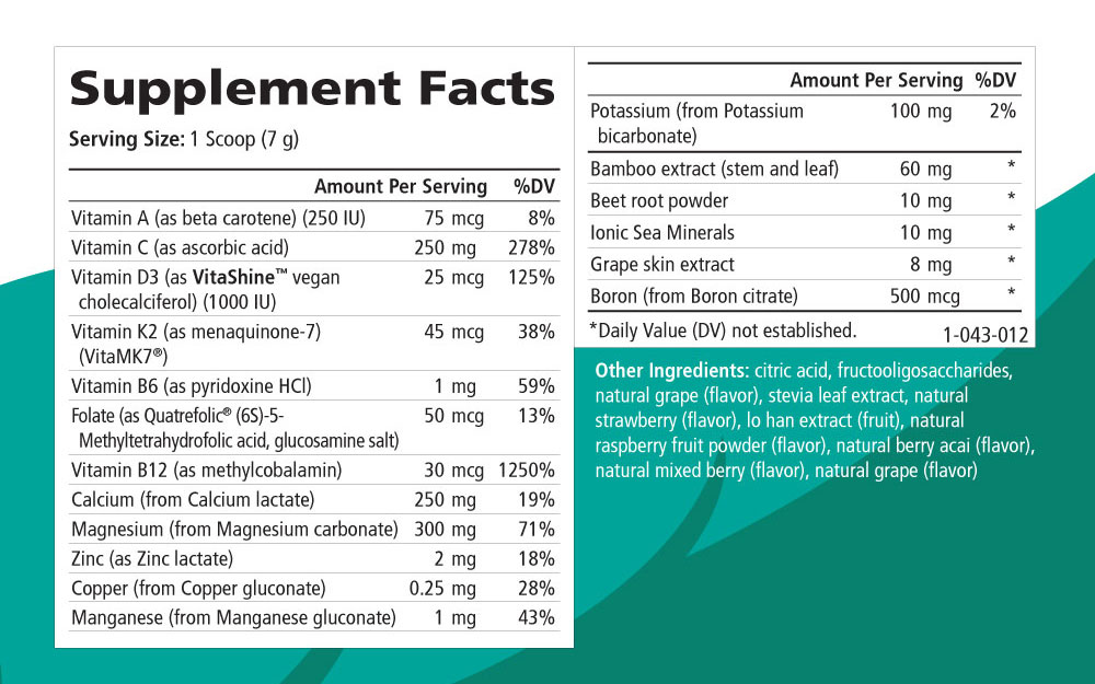 Supplement Facts - Ionic-Fizz Super D-K Calcium Plus Mixed Berry